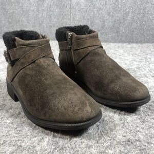 UGG Shearling Ankle Boots Womens 8.5 Brown Suede Buckle Zip Warm Comfort